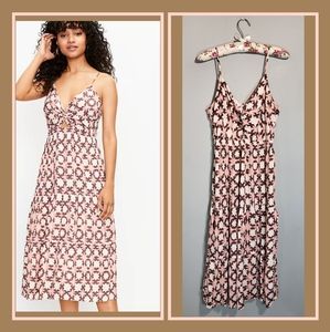 LOFT NWOT Sunwashed Floral Twist Tiered Midi | Retro pink and brown | Size 8P